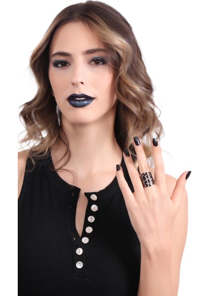 Kadın Metalik Antrasit Lak Kaplama Ayarlanabilir Bohem Yüzük modelleri