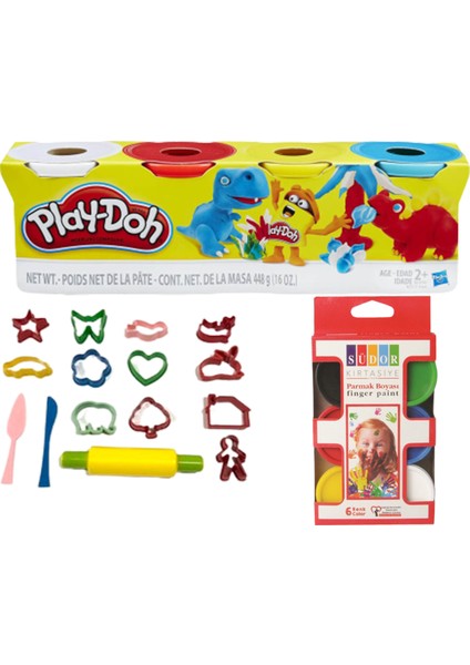 4'lü Oyun Hamuru Kalıp ve Parmak Boyası