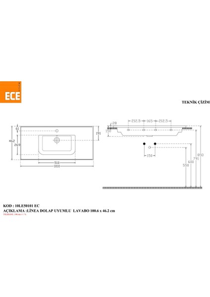 Ece Banyo Linea 101 cm Lavabo