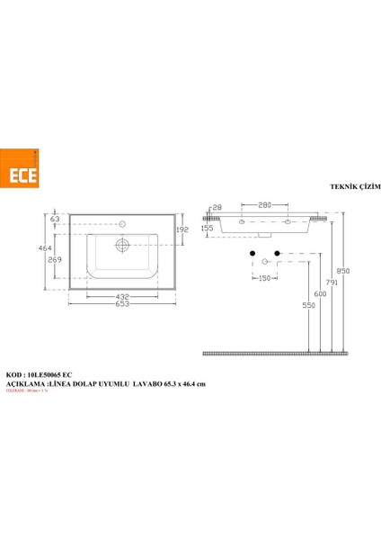 Ece Banyo Linea 65 cm Lavabo