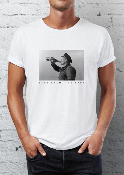 Stay Calm Baskılı Bisiklet Yaka Erkek Tişört