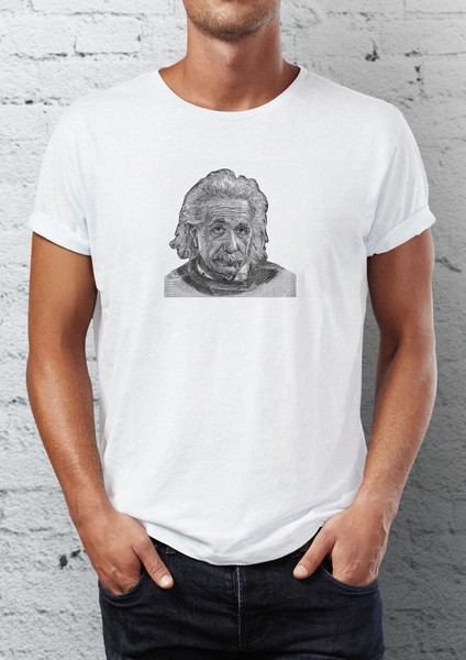 Einstein Baskılı Bisiklet Yaka Erkek Tişört