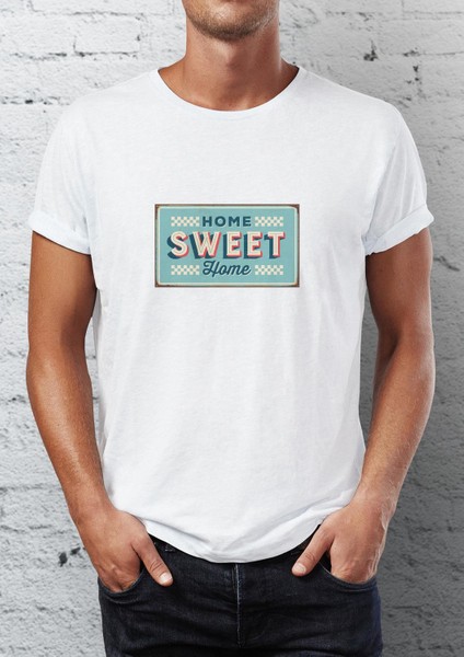 Home Sweet Home Baskılı Bisiklet Yaka Erkek Tişört