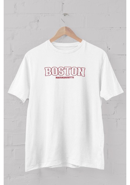 Boston Baskılı Bisiklet Yaka Erkek Tişört