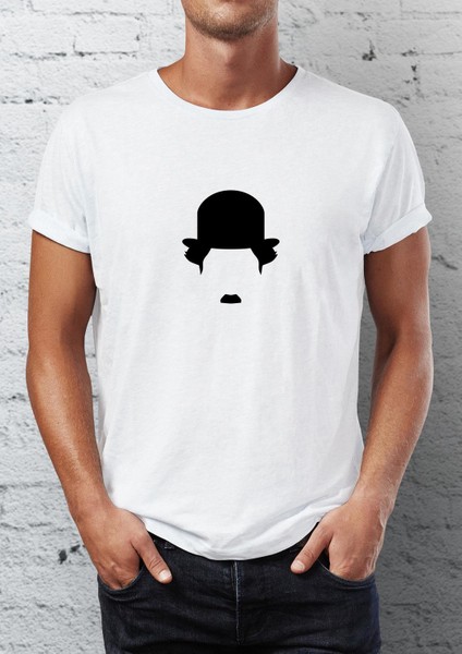 Charlie Chaplin Baskılı Bisiklet Yaka Erkek Tişört