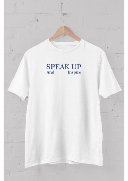Speak Up Slogan Baskılı Bisiklet Yaka Erkek Tişört