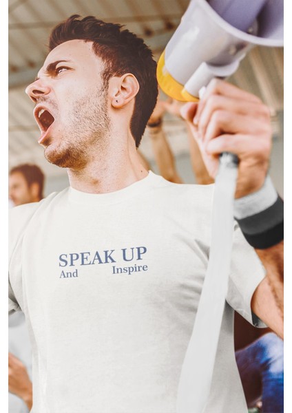 Speak Up Slogan Baskılı Bisiklet Yaka Erkek Tişört
