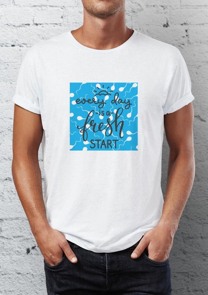 Fresh Start Baskılı Bisiklet Yaka Erkek Tişört