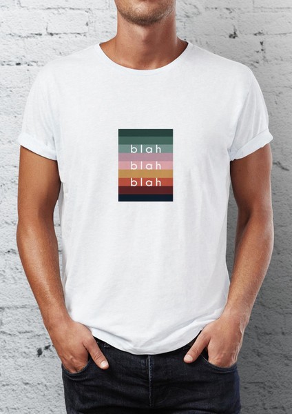 Blah Blah Baskılı Bisiklet Yaka Erkek Tişört