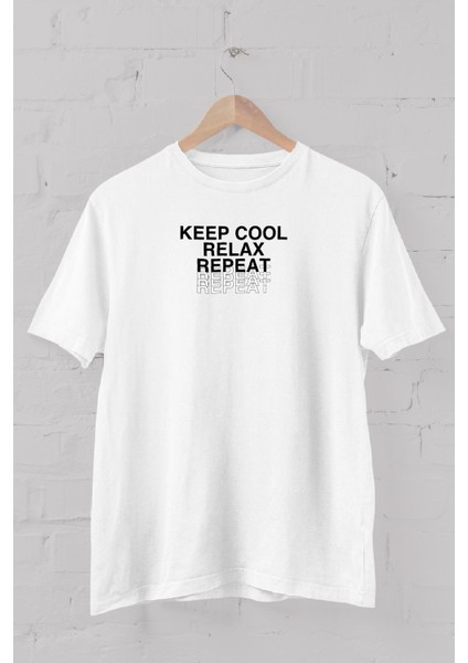 Keep Cool Relax Repeat Baskılı Bisiklet Yaka Erkek Tişört