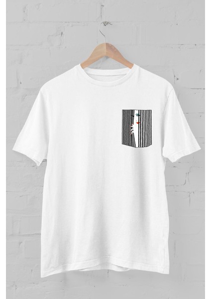 Perde Kadın Cep Baskılı Bisiklet Yaka Erkek Tişört