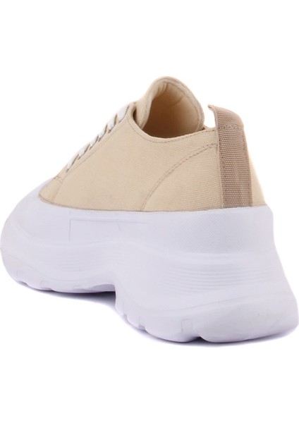 Bej Renk Yüksek Tabanlı Bağcıklı Kadın Sneaker