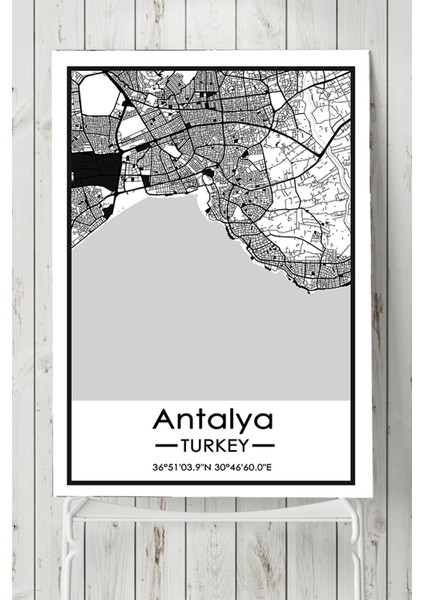 Antalya Harita Dekoratif Tasarım Poster