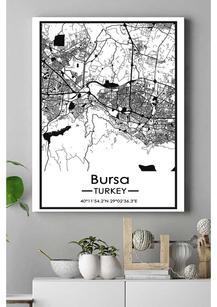Bursa Harita Dekoratif Tasarım Kanvas Tablo