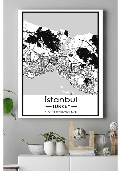 Istanbul Harita Dekoratif Tasarım Kanvas Tablo