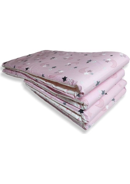 Bebek Çocuk Beşik Kenar Koruma 70 x 120 Park Beşik Için (4 Parça) Bariyer Bumper Pembe Hilal/pembe Yıldızlı