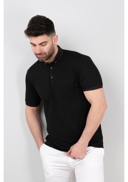 Cepli Petek Desen Likralı Erkek Polo Yaka T-Shirt