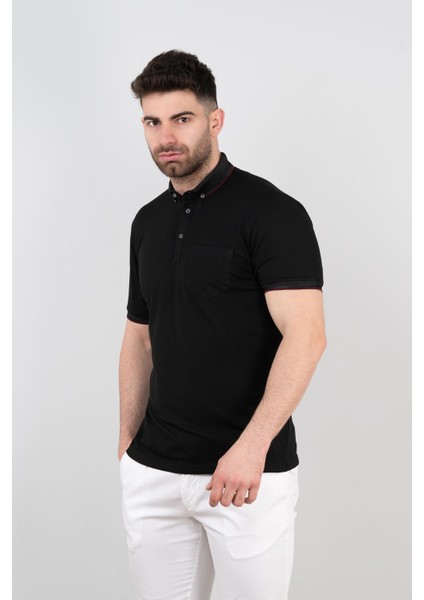 Cepli Petek Desen Likralı Erkek Polo Yaka T-Shirt