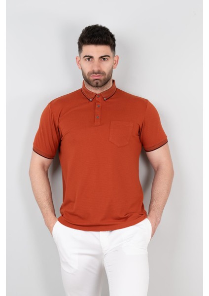 Cepli Petek Desen Likralı Erkek Polo Yaka T-Shirt