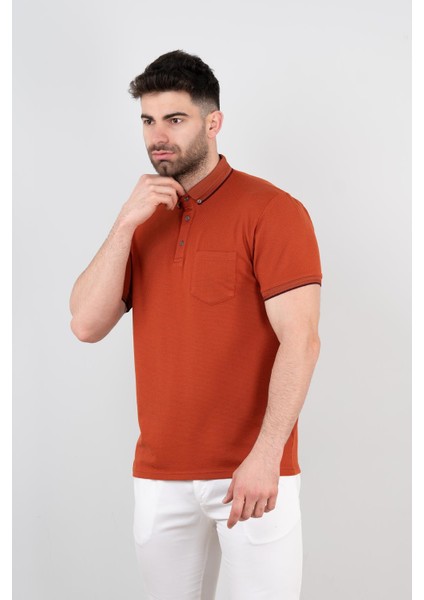 Cepli Petek Desen Likralı Erkek Polo Yaka T-Shirt