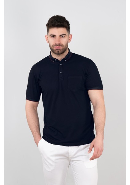 Cepli Petek Desen Likralı Erkek Polo Yaka T-Shirt