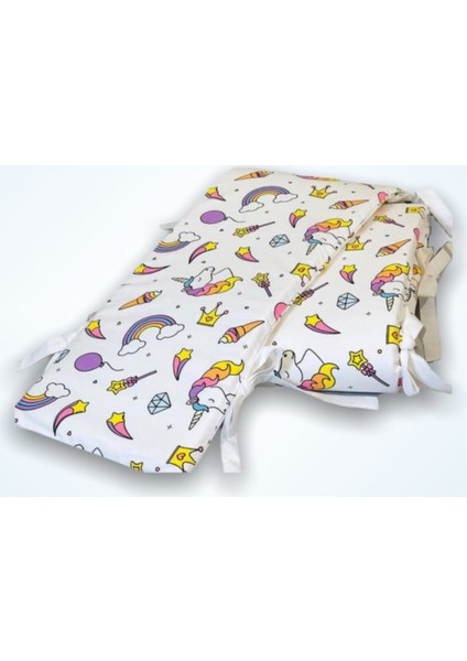 Unicorn Desen Bebek Çocuk Beşik Kenar Koruma 70 x 120 Park Beşik Için (4 Parça) Bariyer Bumper