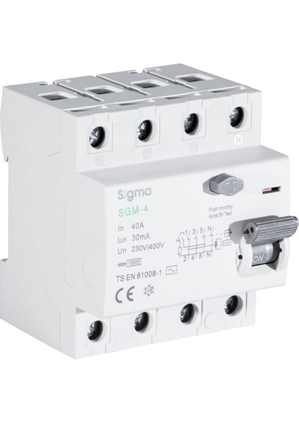 Sgm-4 10 Ka Ac 25A 30MA 4kutuplu Kaçak Akım Koruma Şalteri