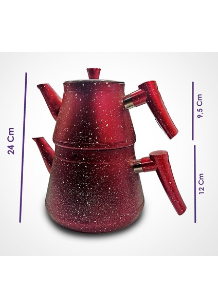 Granit Kaplama Cam Kapaklı Kırmızı Çaydanlık modelleri