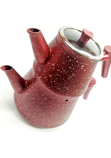 Granit Kaplama Cam Kapaklı Kırmızı Çaydanlık fırsatları