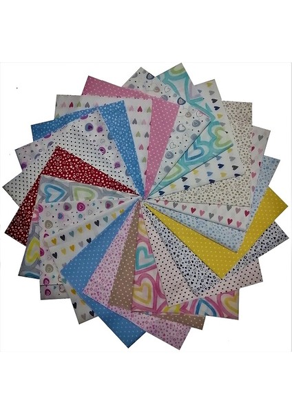 Kırkyama Patchwork Home 25 x 25 cm 20 Parça Pamuklu Patchwork Kumaş 40YAMA Kırkyama Elişi Hobi - Kalpler Serisi