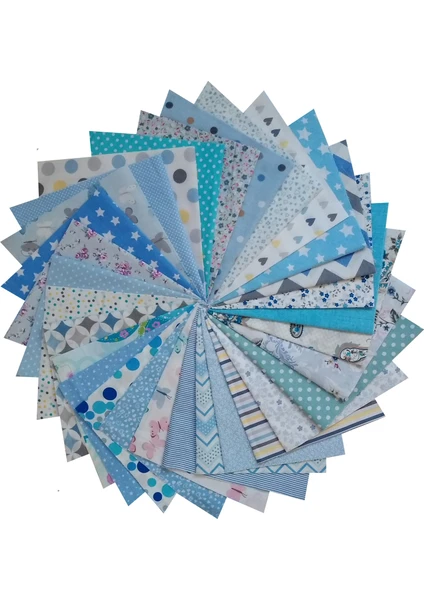 Kırkyama Patchwork Home 25 x 25 cm 30 Parça Maviler Serisi Kırkyama Patchwork Pamuklu Kumaş 40YAMA Dikiş Hobi