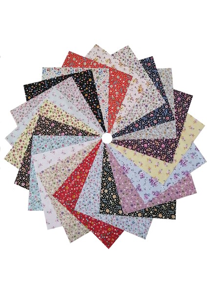 25 x 25 cm 20 Parça Kırkyama Patchwork Pamuklu Kumaş 40YAMA Elişi Dikiş Hobi - Çiçek Serisi