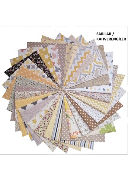 25 x 25 cm 30 Parça Sarılar Kahveler Serisi Kırkyama Patchwork Pamuklu Kumaş 40YAMA Dikiş Hobi