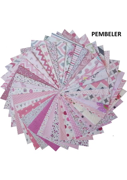 25 x 25 cm 30 Parça Kırkyama Patchwork Pamuklu Kumaş 40YAMA Dikiş Hobi - Pembeler Serisi
