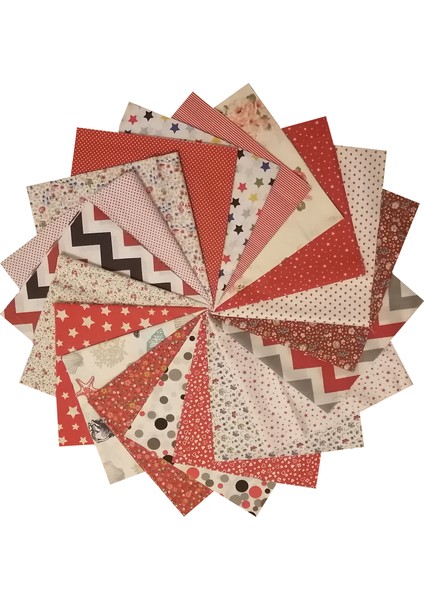 25 x 25 cm 20 Çeşit Pamuklu Parça Kumaş Patchwork Kırkyama Hobi Dikiş Elişi - Kırmızılar Serisi