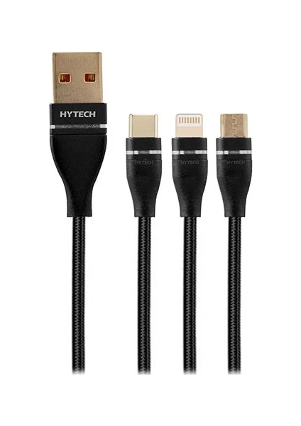 HY-X505 1.2m 3A Microusb + Lightning + Type-C 3 In 1  Şarj Kablosu Siyah