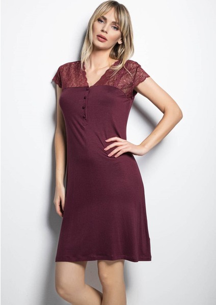 19229 Kısa Kollu Gecelik - Bordo