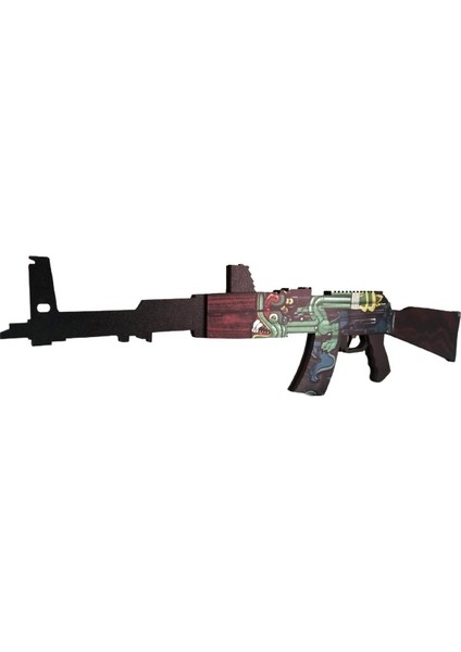 Ahşap Cs-Go Ateş Yılanı Ak-47 Lastik Atar Oyuncak Tüfek