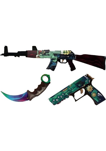 Ahşap Cs-Go Ak-47 Tüfek P250 Tabanca Karambite Oyuncak Set 4010