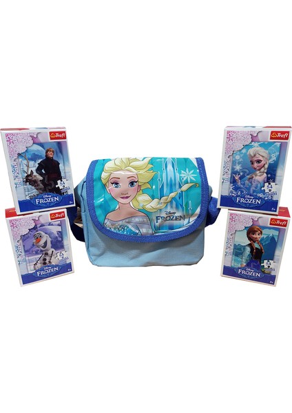 Karlar Ülkesi Lisanslı Çantalı Mini Puzzle Seti Elsa Anna Olaf Kristoff (Çanta+4 Adet Puzzle)