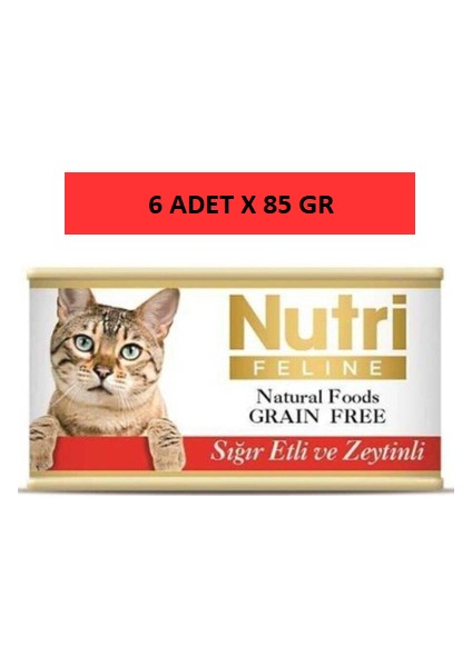 Sığır Etli Zeytinli Kedi Konservesi 85 gr 6 Adet