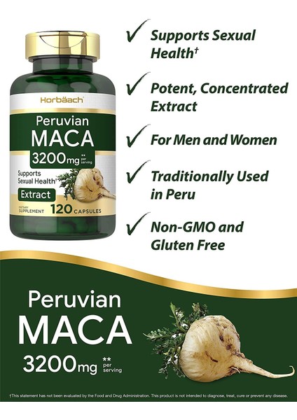 Maca Kök 3200 Mg | 120 Tablet | Erkekler ve Kadınlar Için Peru Maca Özü