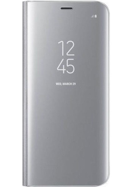 Samsung Galaxy A10S Uyumlu Clear View Aynalı Kapaklı Kılıf Gri