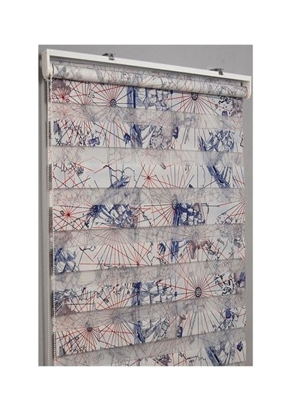 Asyhome Piri Reis Haritası Desenli Zebra Perde