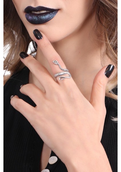 Kadın Antik Gümüş Kaplama Ayarlanabilir Dolama Formlu Ince Yılan Yüzük fiyatları