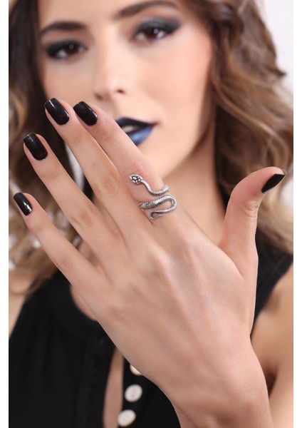 Kadın Antik Gümüş Kaplama Ayarlanabilir Dolama Formlu Ince Yılan Yüzük modelleri