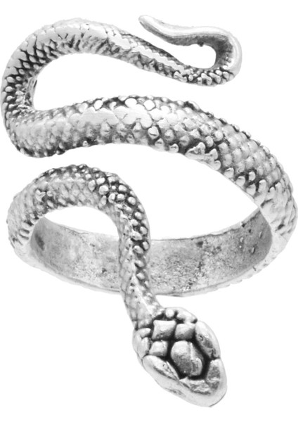 Kadın Antik Gümüş Kaplama Ayarlanabilir Dolama Formlu Ince Yılan Yüzük
