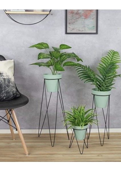 Metal Çiçeklik, Ayaklı Iskandinav Saksı Tutucu 3 ‘lü Set WD-255