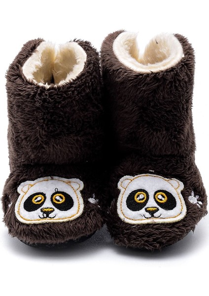 Panda Nakışlı Kürklü Kahverengi Ev BOTU-F-825