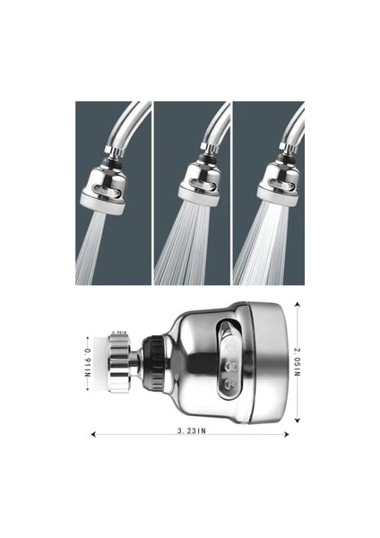 Tasarruflu 3 Fonksiyonlu Musluk Başlığı Krom 360 Derece Dönebilen Filtreli Musluk Ucu